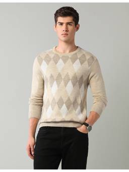 AD By Arvind - Men'S Geometric Beige Regular Fit Sweater