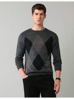 AD By Arvind - Men'S Geometric Charcoal Regular Fit Sweater