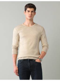 AD By Arvind - Men'S Solid Beige Regular Fit Sweater