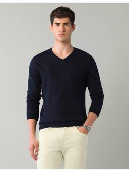AD By Arvind - Men'S Textured Navy Blue Regular Fit Sweater