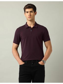 AD By Arvind - Mens Wine Solid Slim Fit Polo T-Shirt