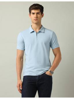 AD By Arvind - Mens Blue Solid Slim Fit Polo T-Shirt