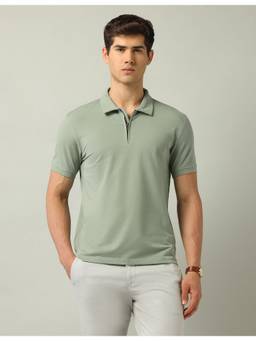 AD By Arvind - Green Solid Slim Fit Polo T-Shirt