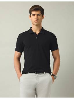 AD By Arvind - Black Solid Slim Fit Polo T-Shirt