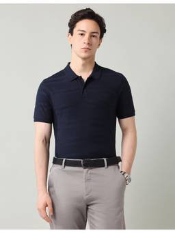AD By Arvind - Navy Blue Mens Textured Regular Fit Polo T-Shirt