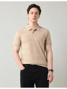 AD By Arvind - Beige Textured Regular Fit Polo T-Shirt