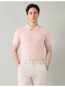 AD By Arvind - Pink Textured Regular Fit Polo T-Shirt