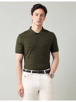 AD By Arvind - Green Textured Regular Fit Polo T-Shirt