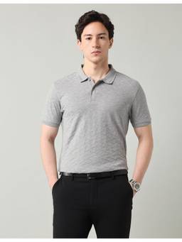 AD By Arvind - Grey Textured Regular Fit Polo T-Shirt