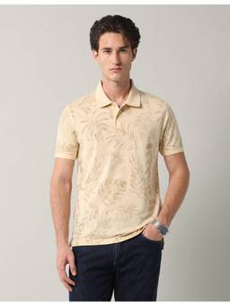 AD By Arvind - Beige Printed Regular Fit Polo T-Shirt