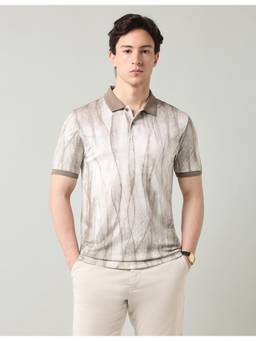 AD By Arvind - Brown Printed Regular Fit Polo T-Shirt
