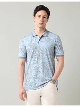 AD By Arvind - Blue Floral Regular Fit Polo T-Shirt