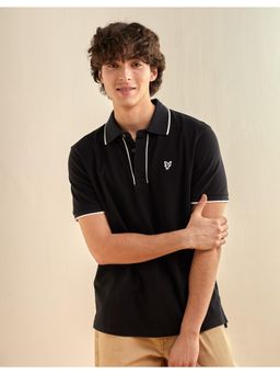American Eagle - Black Slim Fit Tipped Pique Polo T-Shirt