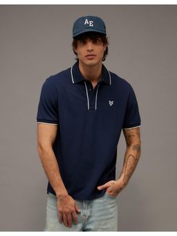 American Eagle - Navy Blue Slim Fit Tipped Pique Polo T-Shirt