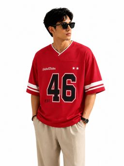 IZF - Men Red Typography Printed Oversized T-Shirt