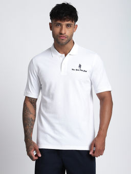 R&B - Men White Textured Regular Polo T-Shirt