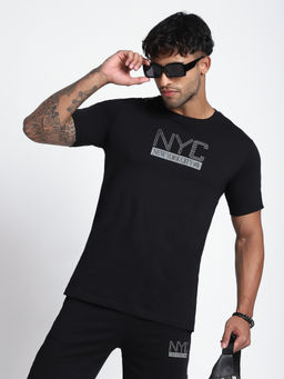 R&B - Men Black Typographic Regular T-Shirt