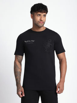 R&B - Men Black Typography Regular T-Shirt