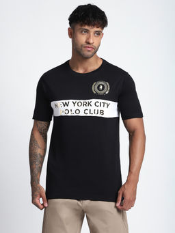 R&B - Men Black Typography Regular T-Shirt