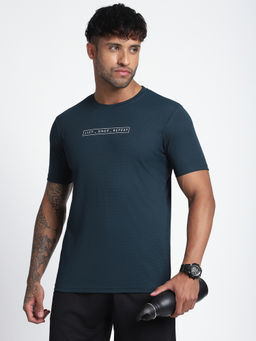 R&B - Men Blue Textured Regular T-Shirt