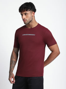 R&B - Men Maroon Textured Regular T-Shirt