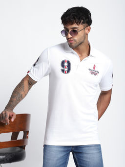 R&B - Men White Logo Embroidered Regular Polo T-Shirt