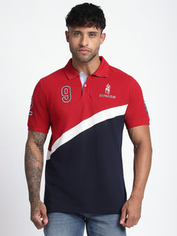 R&B - Men Red Colorblock Regular Polo T-Shirt