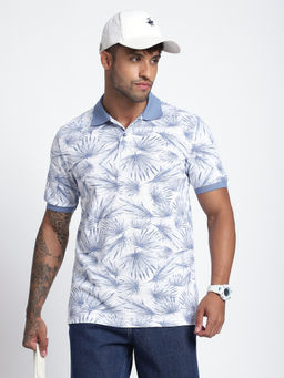 R&B - Men White Tropical Print Regular Polo T-Shirt