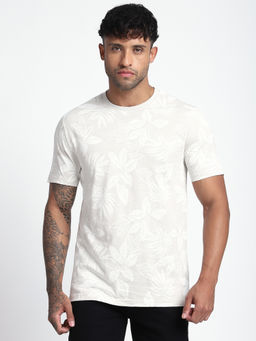 R&B - Men Beige Printed Regular T-Shirt