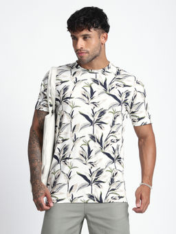 R&B - Men White Printed Regular T-Shirt