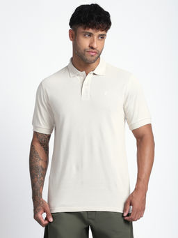 R&B - Men Beige Solid Regular Polo T-Shirt