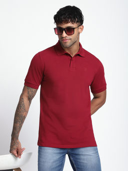 R&B - Men Red Solid Regular Polo T-Shirt