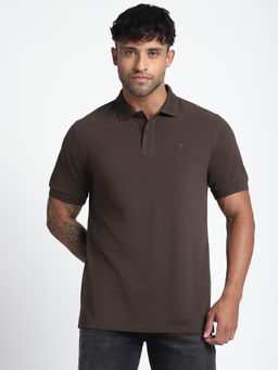 R&B - Men Brown Solid Regular Polo T-Shirt