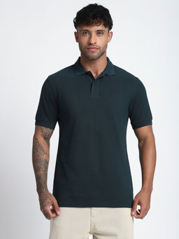 R&B - Men Green Solid Regular Polo T-Shirt