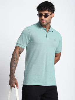 R&B - Men Green Solid Regular Polo T-Shirt