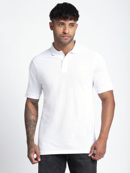 R&B - Men White Solid Regular Polo T-Shirt