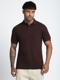 R&B - Men Brown Solid Regular Polo T-Shirt