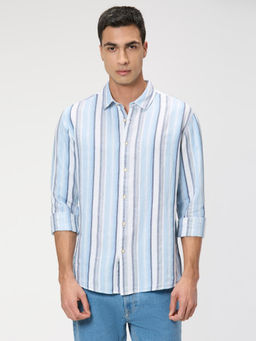 Pepe Jeans - Men Blue Striped Long Sleeves Shirt