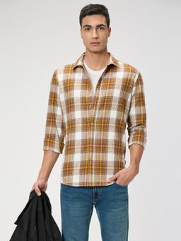 Pepe Jeans - Men Brown Checked Long Sleeves Shirt