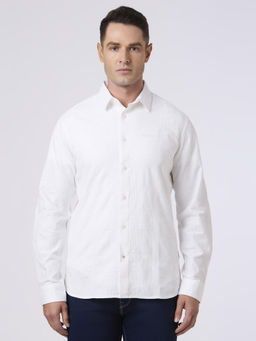 Pepe Jeans - Men White Textured Long Sleeves Shirt