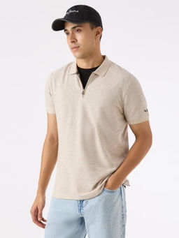 Pepe Jeans - Men Beige Textured Polo T-Shirt
