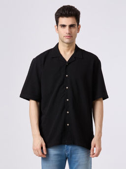Pepe Jeans - Men Black Textured Short Sleeves Shirt
