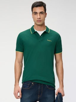 Pepe Jeans - Men Green Solid Short Sleeves Polo T-Shirt