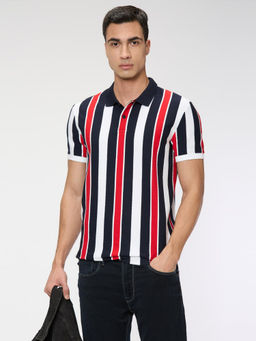 Pepe Jeans - Men Navy Blue Striped Short Sleeves Polo T-Shirt
