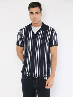 Pepe Jeans - Men Navy Blue Striped Short Sleeves Polo T-Shirt