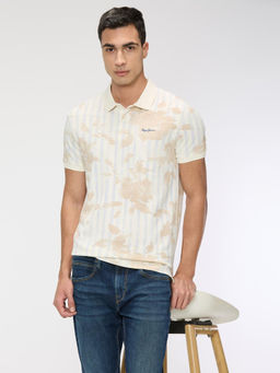 Pepe Jeans - Men Off White Printed Short Sleeves Polo T-Shirt