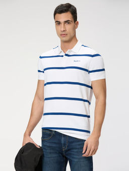 Pepe Jeans - Men White Striped Short Sleeves Polo T-Shirt