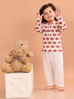 Lil Pitaara - Cream Pure Cotton Unisex Tortoise Print Kurta with Pant (Set of 2)