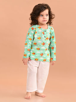 Lil Pitaara - Blue Pure Cotton Unisex Aeroplane Print Kurta with Pant (Set of 2)