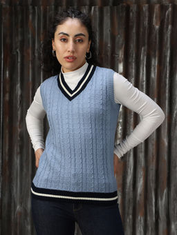 High Star - Blue Regular V Neck Sleeveless Sweater
